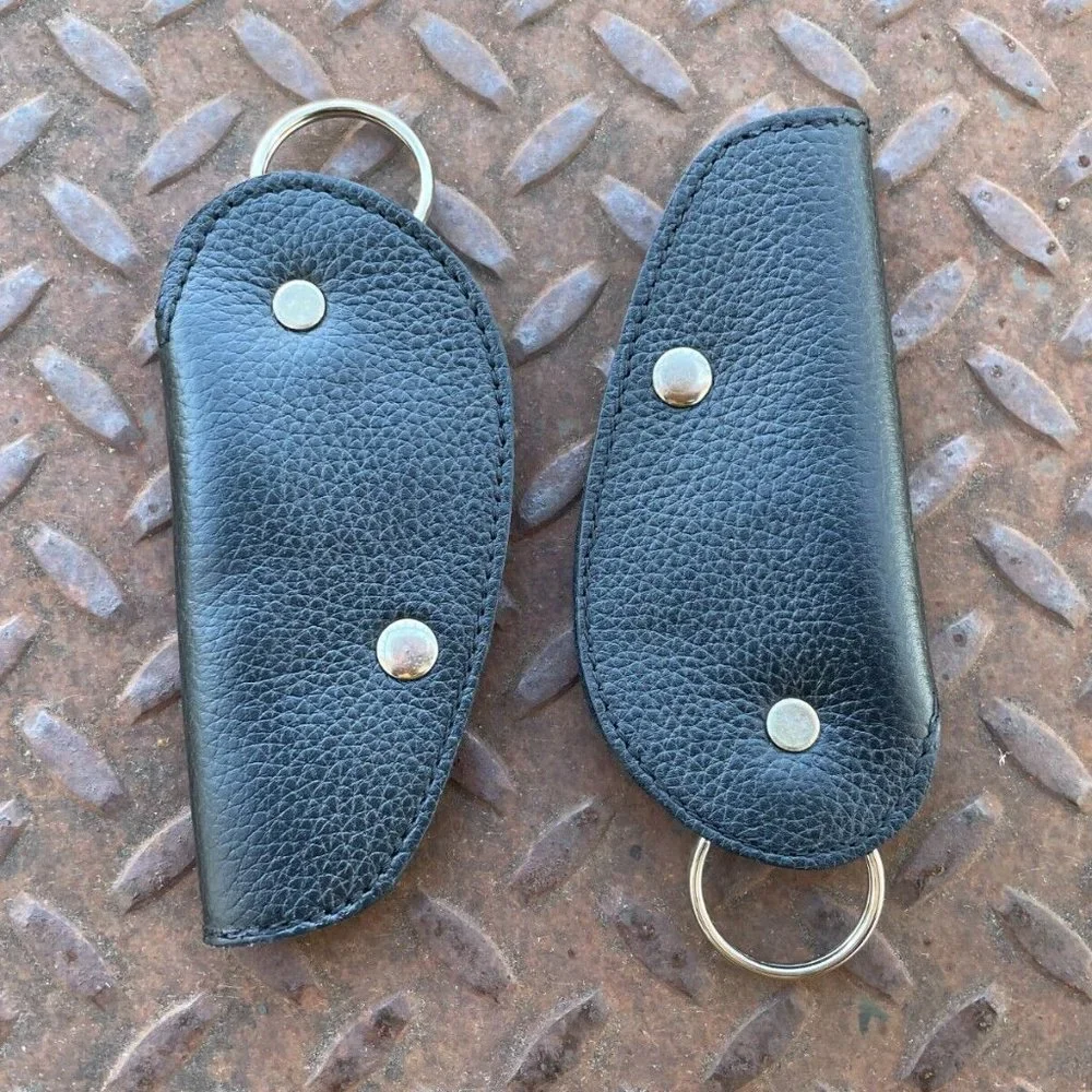 Genuine Leather Keychains Black Handmade Keys Holder Lot of 2 Keyrings Keyfobs
